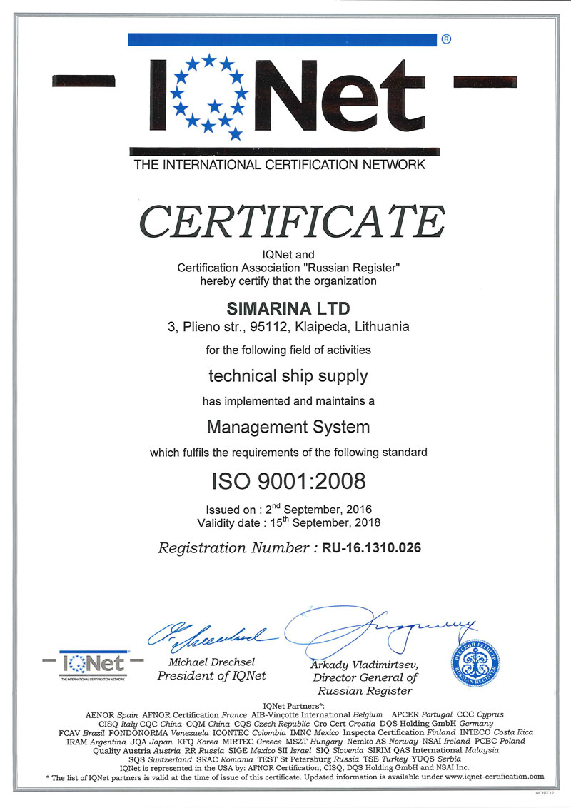 Simarina certificate