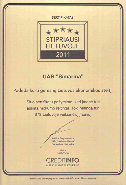 Simarina certificate